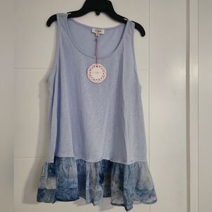 Umgee Light Blue Top With Beautiful Detailed Ruffle Bottom